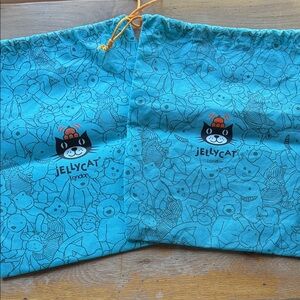 Jellycat Turquoise Drawstring Bags with Cat Design